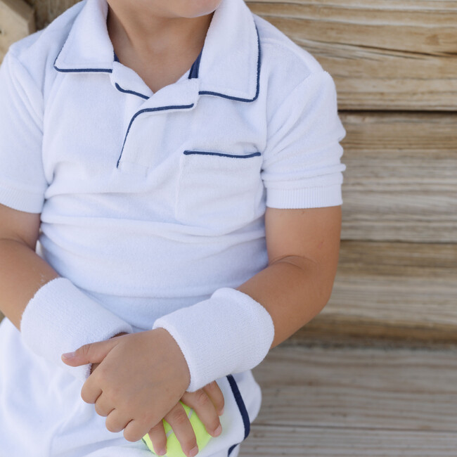 Unisex White French Terry Polo With Navy Trim - Polo Shirts - 3