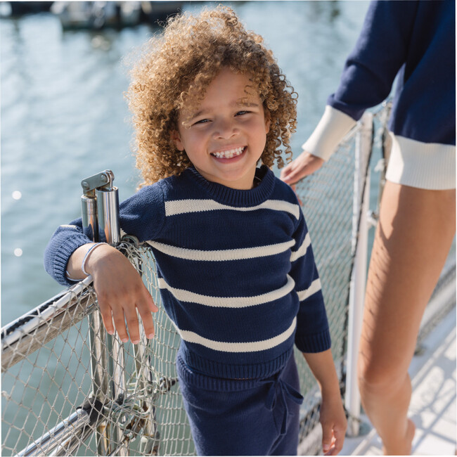 Kids Navy And Cream Wide Stripe Knit Sweater - Sweaters - 2