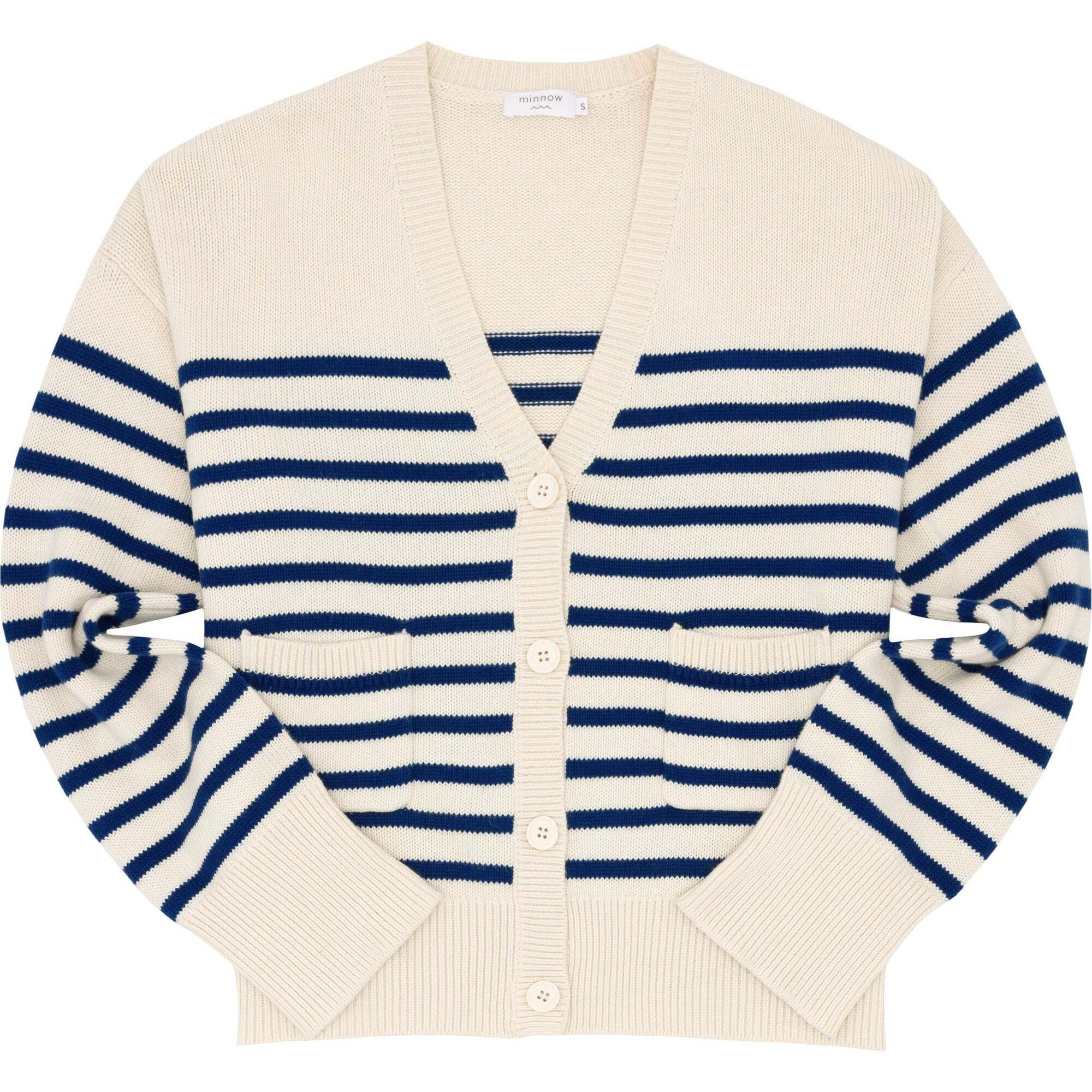 Women's Breton Stripe V-Neck Knit Cardigan - Cardigans - 1