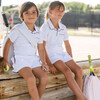 Unisex White French Terry Polo With Navy Trim - Polo Shirts - 5