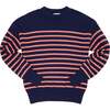 Women's Knit Sweater, Navy And Dusty Red Stripe - Sweaters - 1 - thumbnail