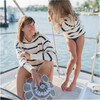 Women's Cream And Navy Wide Stripe Knit Sweater - Sweaters - 6