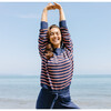 Women's Knit Sweater, Navy And Dusty Red Stripe - Sweaters - 2