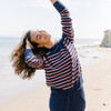 Women's Knit Sweater, Navy And Dusty Red Stripe - Sweaters - 3