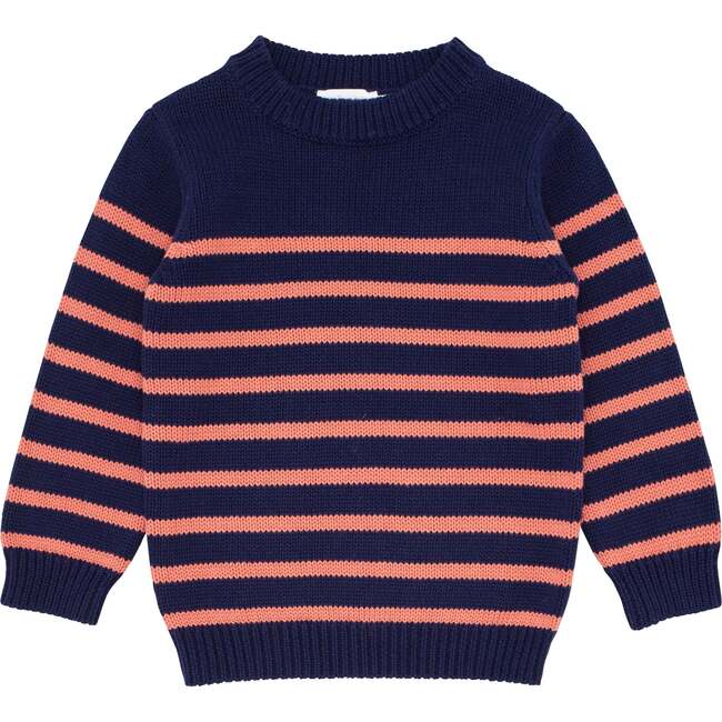 Knit Sweater, Navy And Dusty Red Stripe - Sweaters - 1