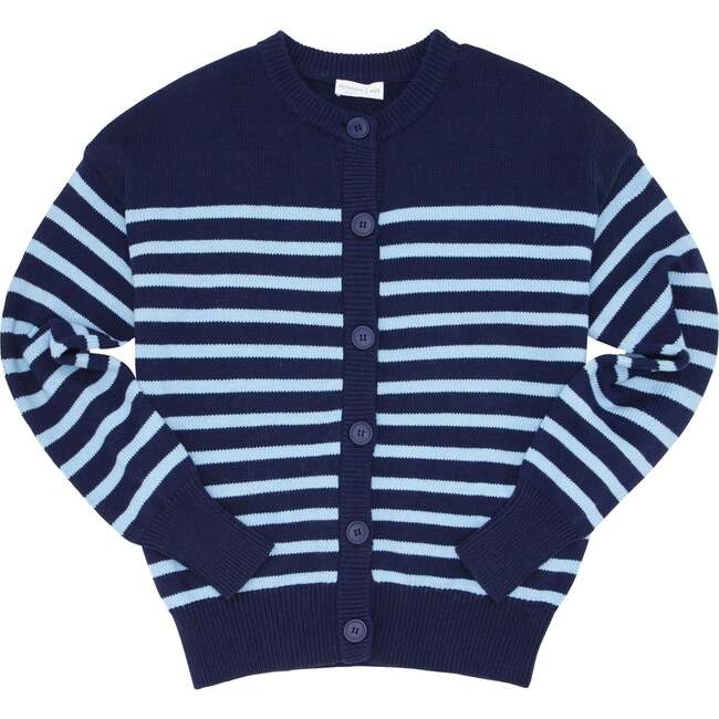Women's Cardigan, Navy With Peri Stripe