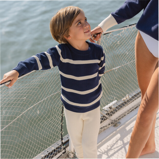 Kids Navy And Cream Wide Stripe Knit Sweater - Sweaters - 5