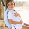 Unisex White French Terry Polo With Navy Trim - Polo Shirts - 7