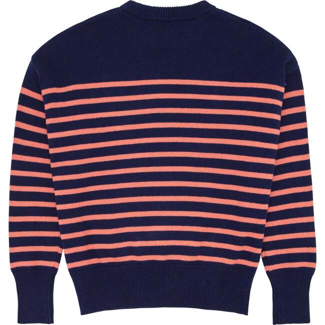 Women's Knit Sweater, Navy And Dusty Red Stripe - Sweaters - 5