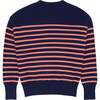 Women's Knit Sweater, Navy And Dusty Red Stripe - Sweaters - 5