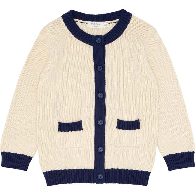 Knit Cardigan, Cream With Navy Trim