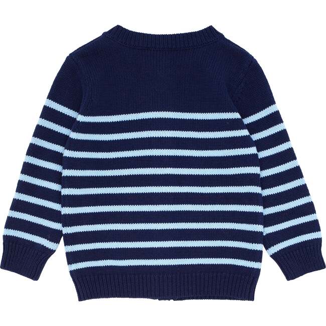 Knit Cardigan, Navy With Peri Stripe - Cardigans - 4
