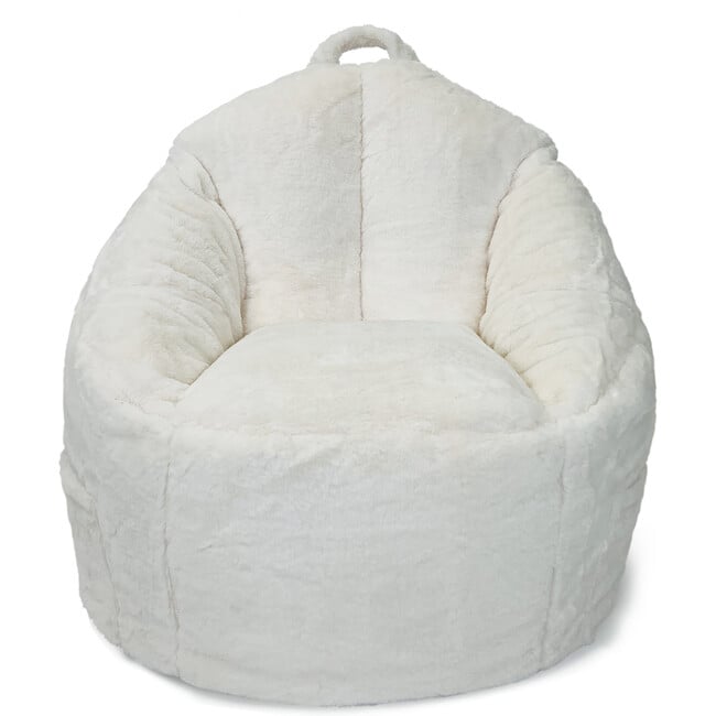 Luxe Campus Round Beanbag, Coconut Faux Rabbit Fur - Kids Seating - 1