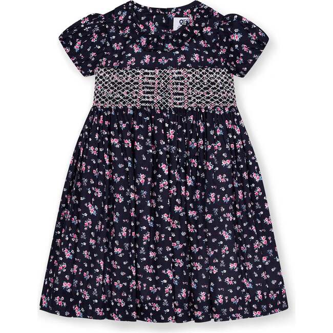Smocked Girls Dress Mary, Navy Floral