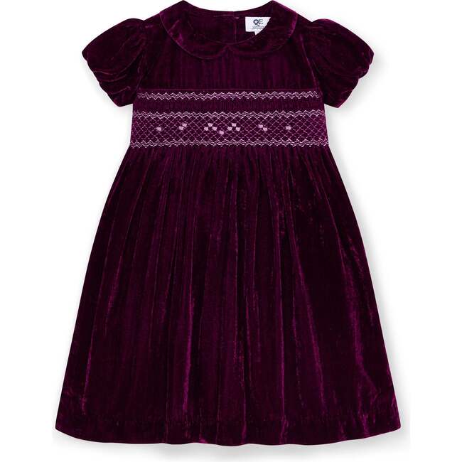 Smocked Girls Party Dress Janey, Burgundy Velvet