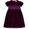 Smocked Girls Party Dress Janey, Burgundy Velvet - Dresses - 1 - thumbnail