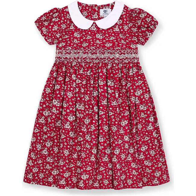 Smocked Girls Dress Magritte, Red Floral