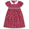 Smocked Girls Dress Magritte, Red Floral - Dresses - 1 - thumbnail