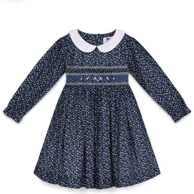 Smocked Girls Dress Joan, Navy Floral