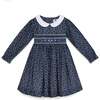 Smocked Girls Dress Joan, Navy Floral - Dresses - 1 - thumbnail