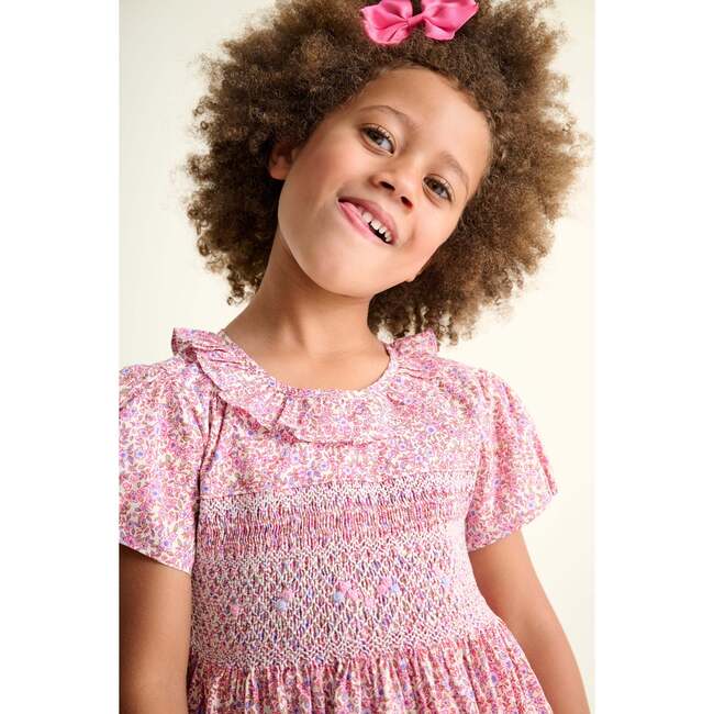 Smocked Girls Dress, Mauve, Pink Floral - Dresses - 3