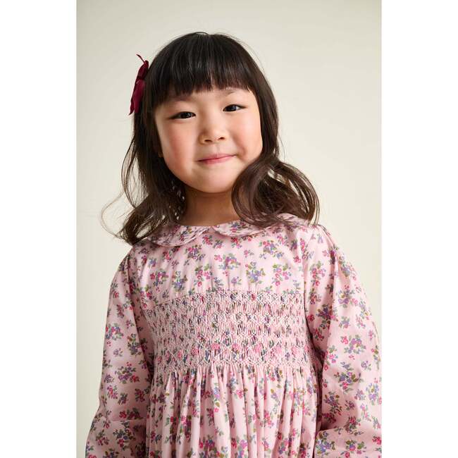 Smocked Girls Dress Sal, Pink Floral - Dresses - 4