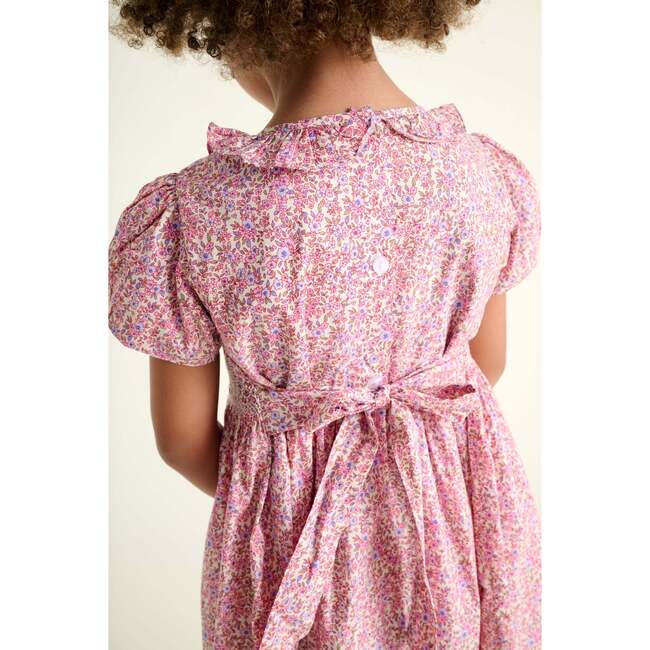 Smocked Girls Dress, Mauve, Pink Floral - Dresses - 4