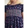 Smocked Girls Dress Mary, Navy Floral - Dresses - 3