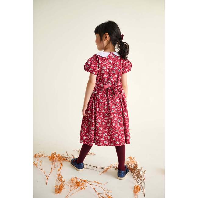 Smocked Girls Dress Magritte, Red Floral - Dresses - 3