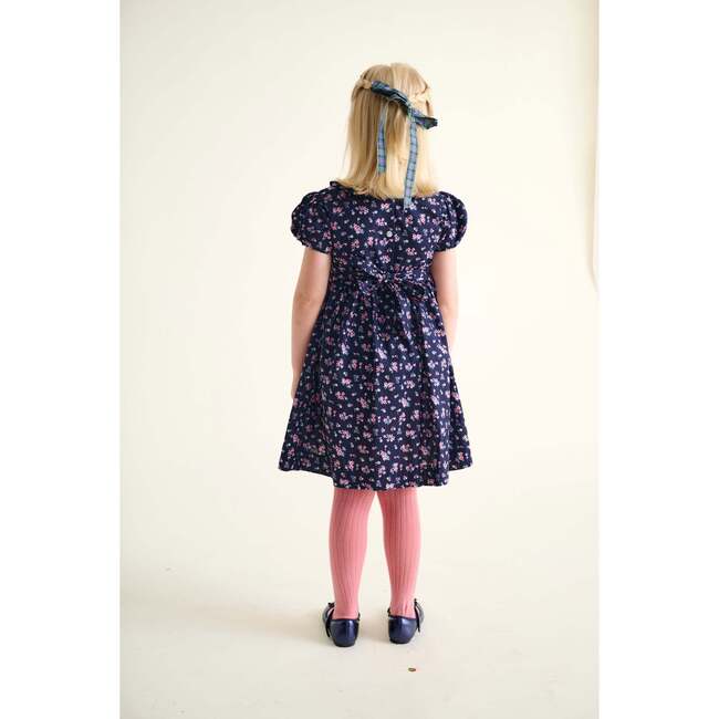 Smocked Girls Dress Mary, Navy Floral - Dresses - 4