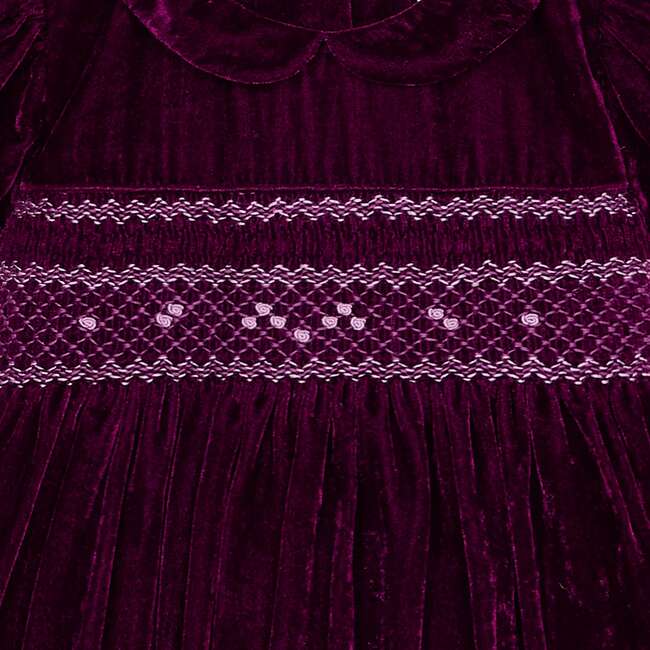 Smocked Girls Party Dress Janey, Burgundy Velvet - Dresses - 4