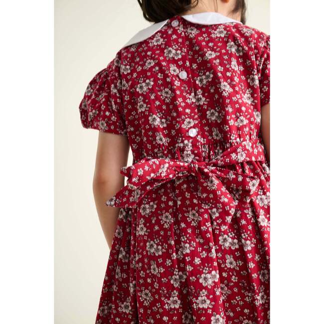 Smocked Girls Dress Magritte, Red Floral - Dresses - 4