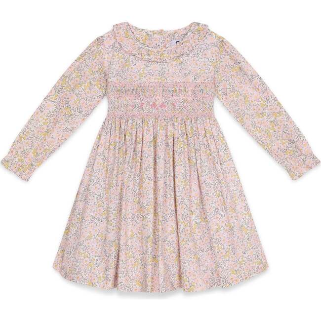 Smocked Girls Dress, Amethyst, Pink Floral
