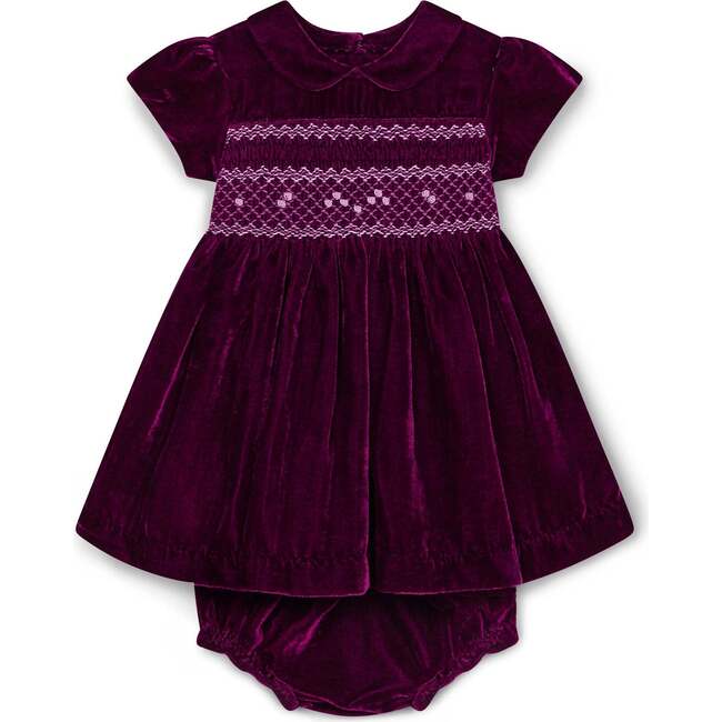 Smocked Baby Party Dress Petra, Burgundy Velvet