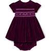 Smocked Baby Party Dress Petra, Burgundy Velvet - Dresses - 1 - thumbnail