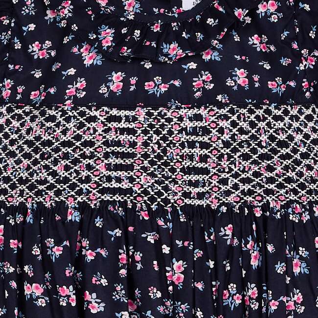 Smocked Girls Dress Mary, Navy Floral - Dresses - 5