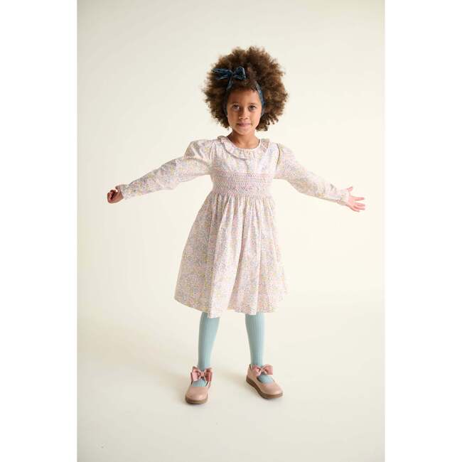Smocked Girls Dress, Amethyst, Pink Floral - Dresses - 2