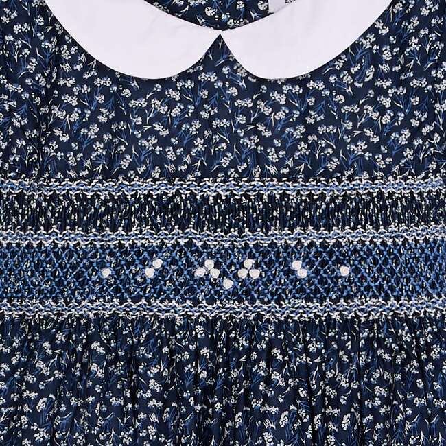Smocked Girls Dress Joan, Navy Floral - Dresses - 5