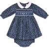 Smocked Baby Dress Alora, Navy Floral - Dresses - 1 - thumbnail