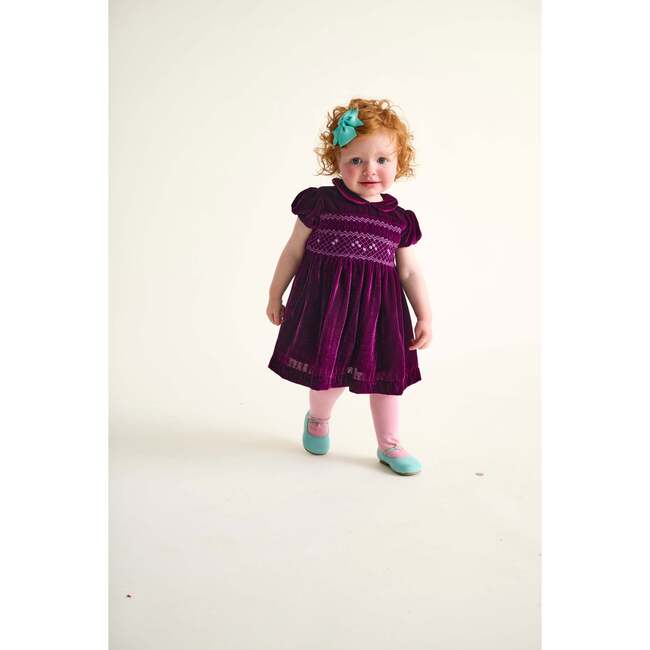 Smocked Baby Party Dress Petra, Burgundy Velvet - Dresses - 2