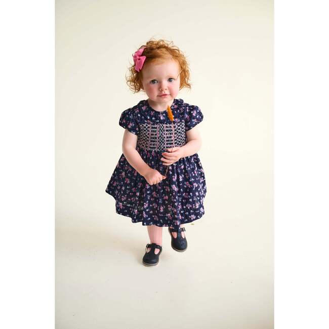 Smocked Baby Dress Indie, Navy Floral - Dresses - 2