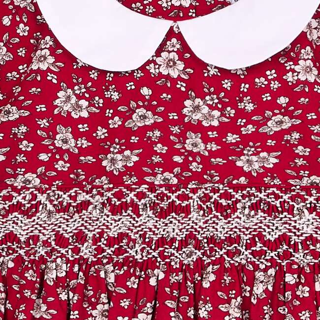 Smocked Girls Dress Magritte, Red Floral - Dresses - 6