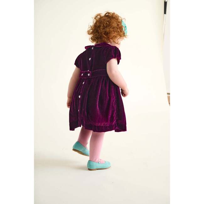 Smocked Baby Party Dress Petra, Burgundy Velvet - Dresses - 3