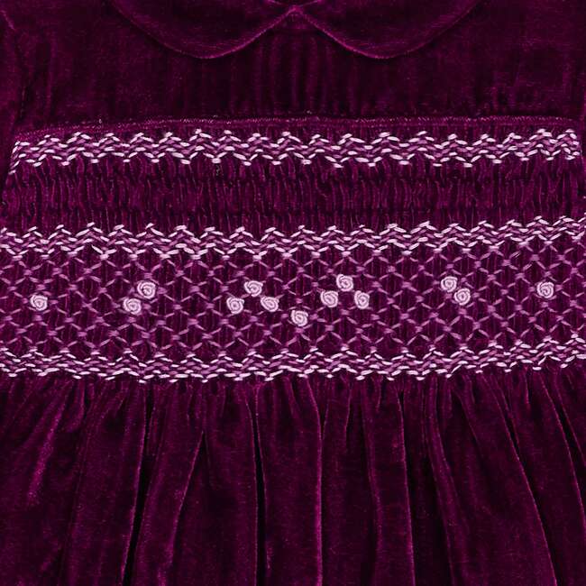 Smocked Baby Party Dress Petra, Burgundy Velvet - Dresses - 4