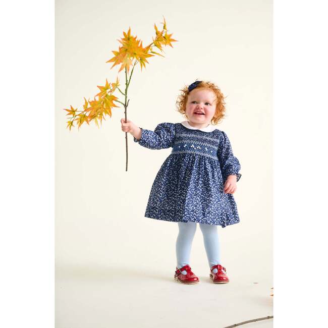 Smocked Baby Dress Alora, Navy Floral - Dresses - 2