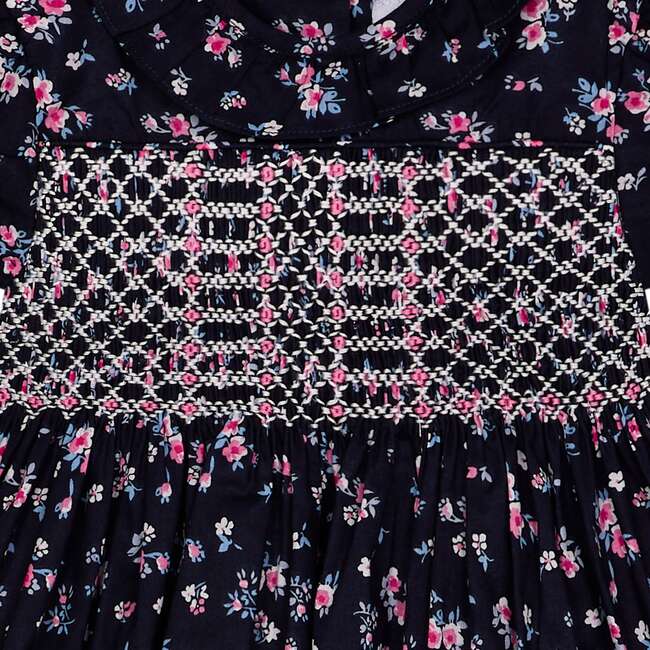Smocked Baby Dress Indie, Navy Floral - Dresses - 5