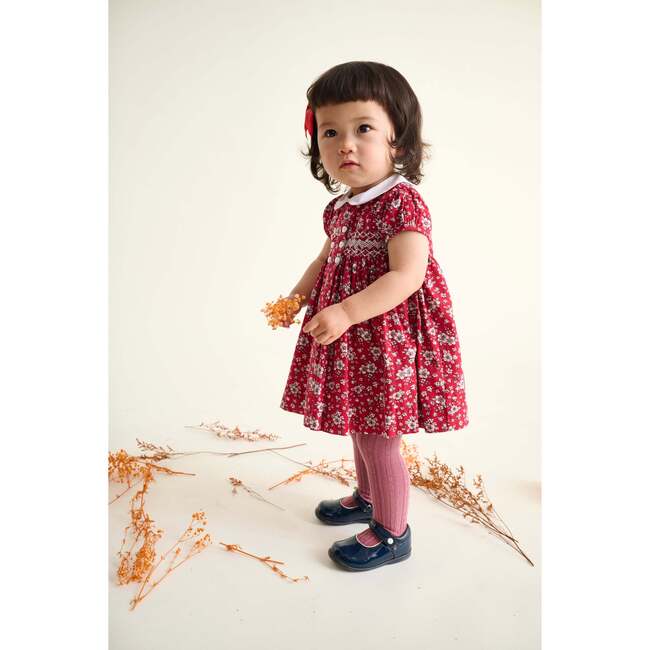Smocked Baby Dress Kyla, Red Floral - Dresses - 3