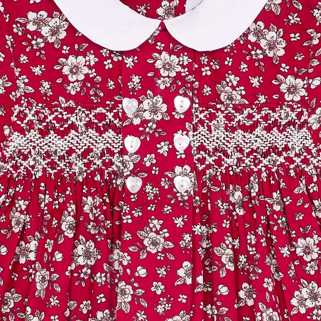 Smocked Baby Dress Kyla, Red Floral - Dresses - 5