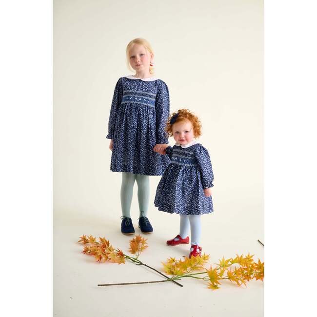 Smocked Baby Dress Alora, Navy Floral - Dresses - 4