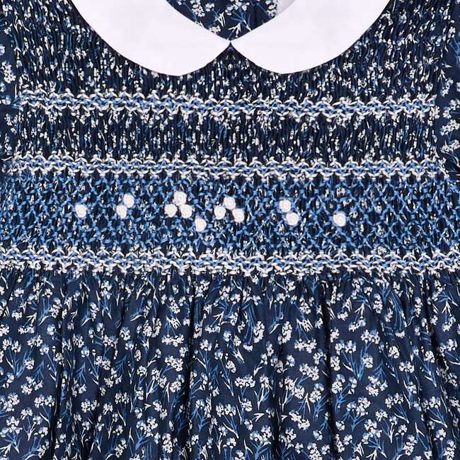 Smocked Baby Dress Alora, Navy Floral - Dresses - 5